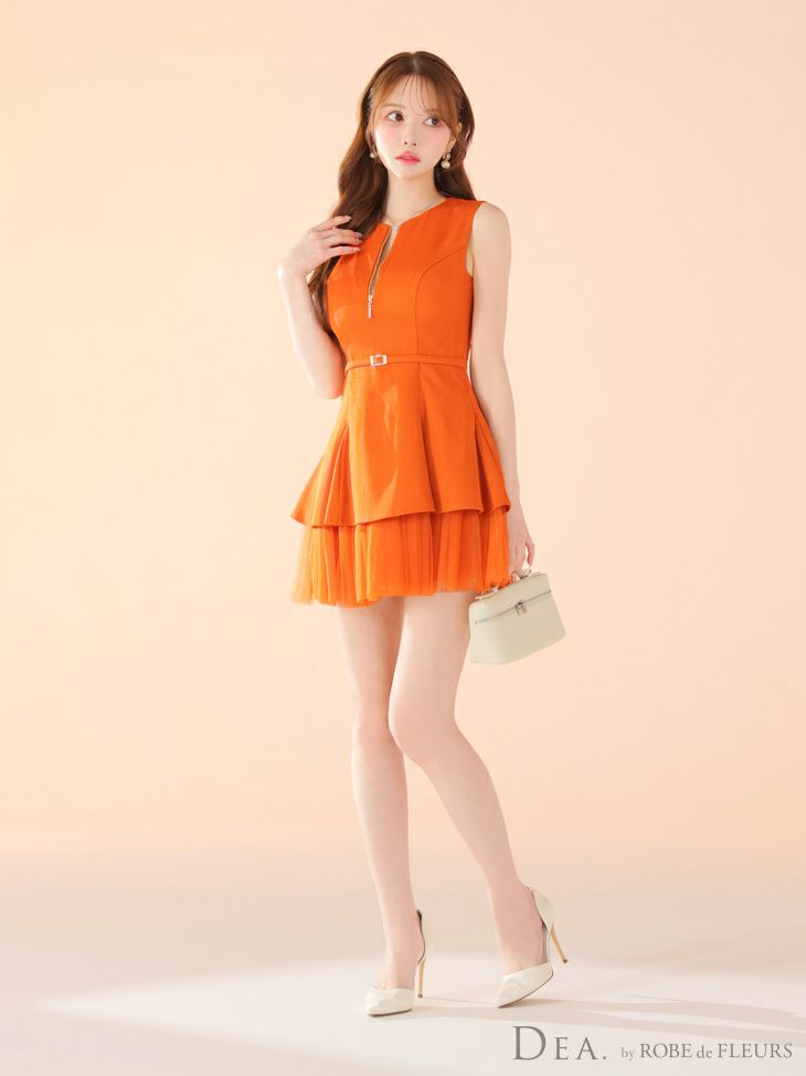 DEA. ディア バイ ローブドフルール ノースリーブベルトデザインチュールミニキャバドレス de3444