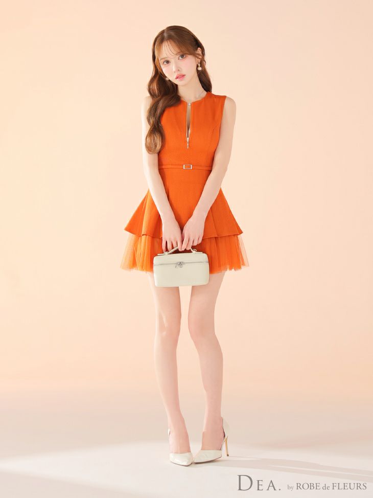 DEA. ディア バイ ローブドフルール ノースリーブベルトデザインチュールミニキャバドレス de3444