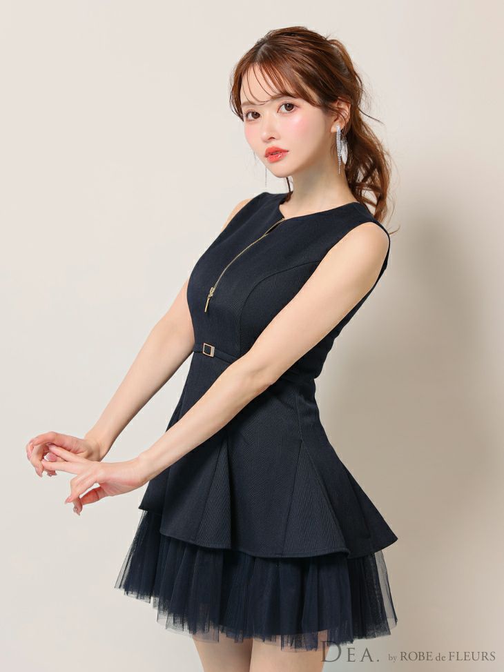 DEA. ディア バイ ローブドフルール ノースリーブベルトデザインチュールミニキャバドレス de3444