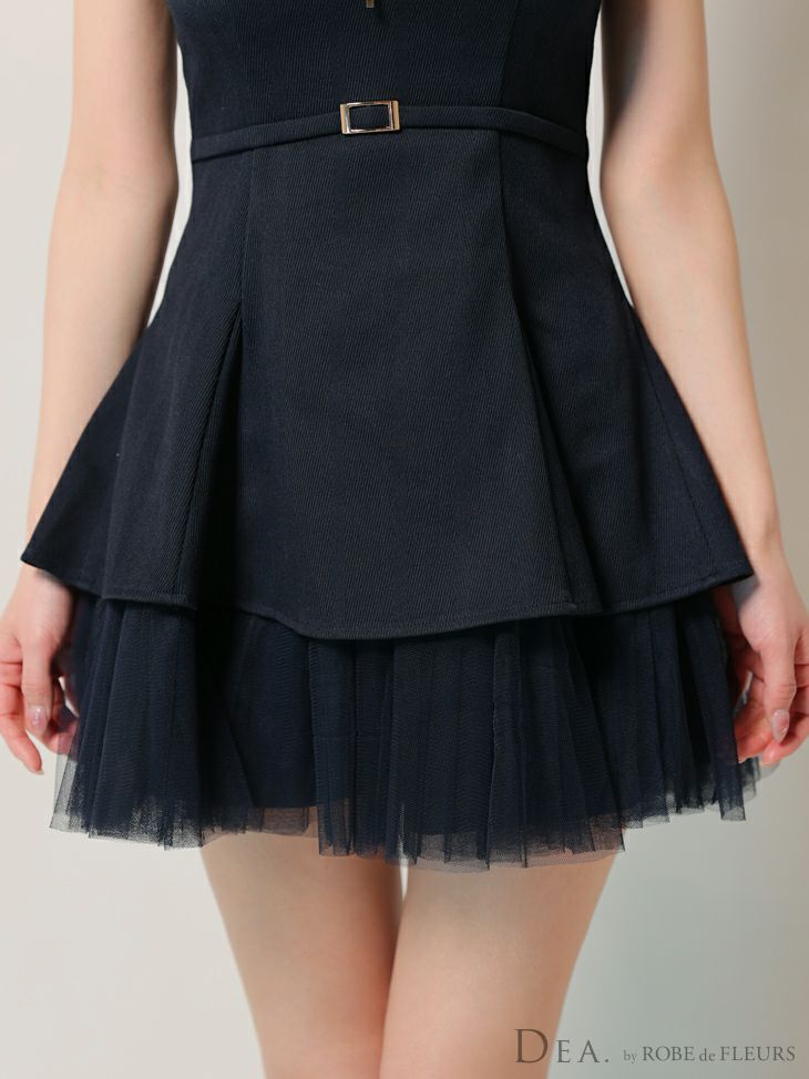 DEA. ディア バイ ローブドフルール ノースリーブベルトデザインチュールミニキャバドレス de3444