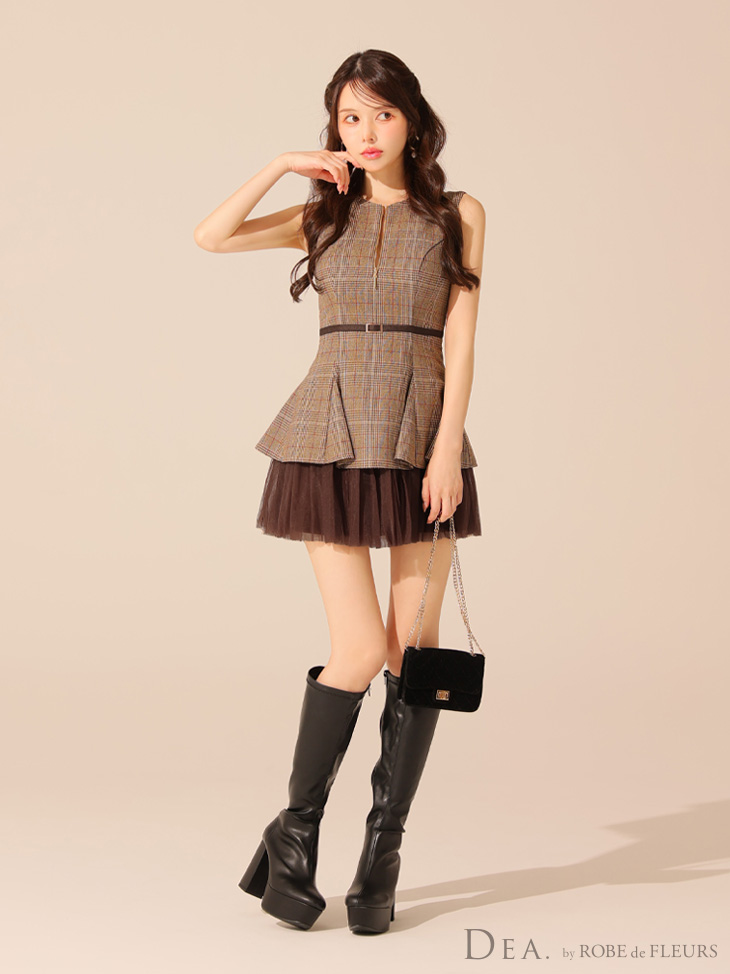 DEA. ディア バイ ローブドフルール チェックノースリーブベルト
