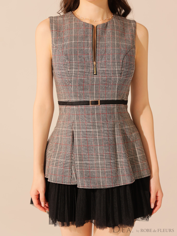 DEA. ディア バイ ローブドフルール チェックノースリーブベルトデザイン DEA. ディア バイ ローブドフルール チェックノースリーブベルト