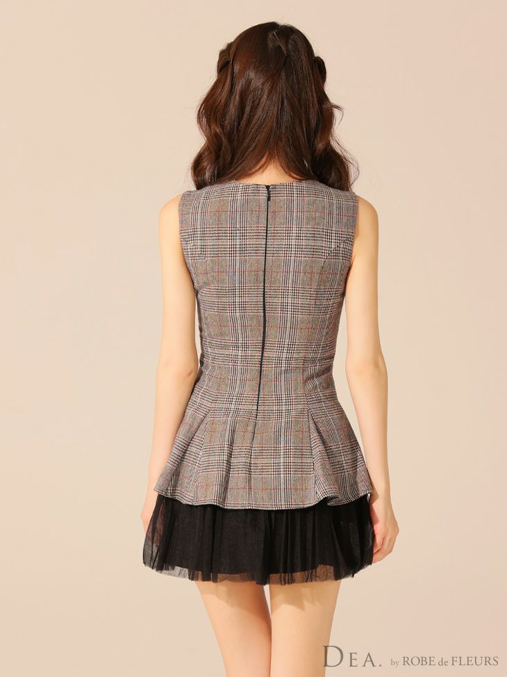 DEA. ディア バイ ローブドフルール チェックノースリーブベルトデザインチュールミニキャバドレス de3477-c