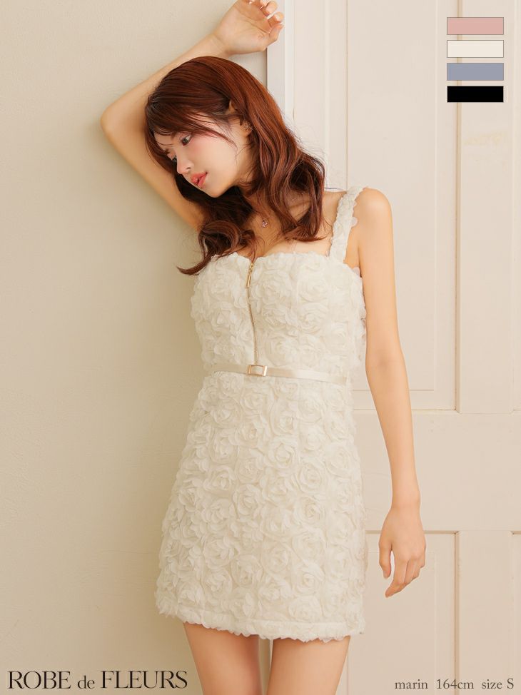 ROBE de FLEURS ローブドフルール ガーリーローズレースサテンミニキャバドレス fm4203
