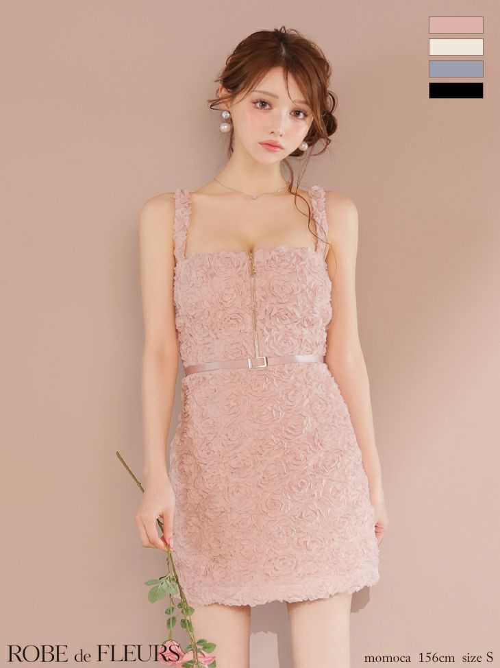 ROBE de FLEURS ローブドフルール ガーリーローズレースサテンミニキャバドレス fm4203
