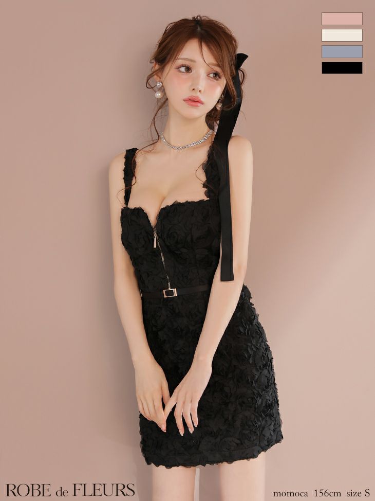 ROBE de FLEURS ローブドフルール ガーリーローズレースサテンミニキャバドレス fm4203