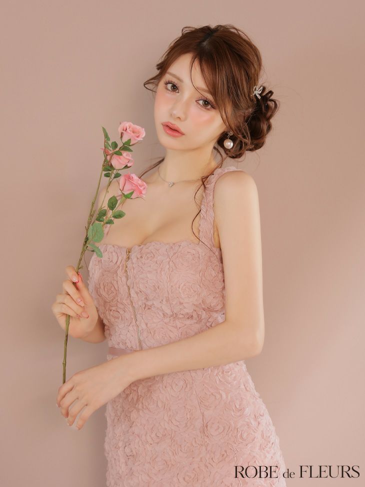 ROBE de FLEURS ローブドフルール ガーリーローズレースサテンミニキャバドレス fm4203