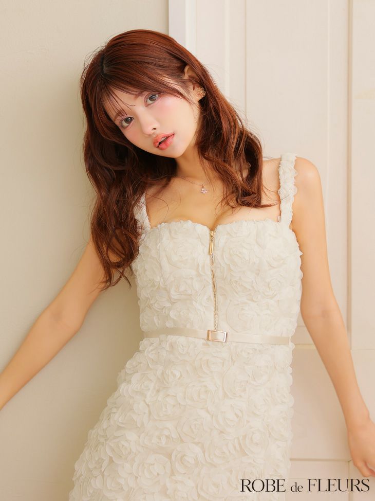 ROBE de FLEURS ローブドフルール ガーリーローズレースサテンミニキャバドレス fm4203