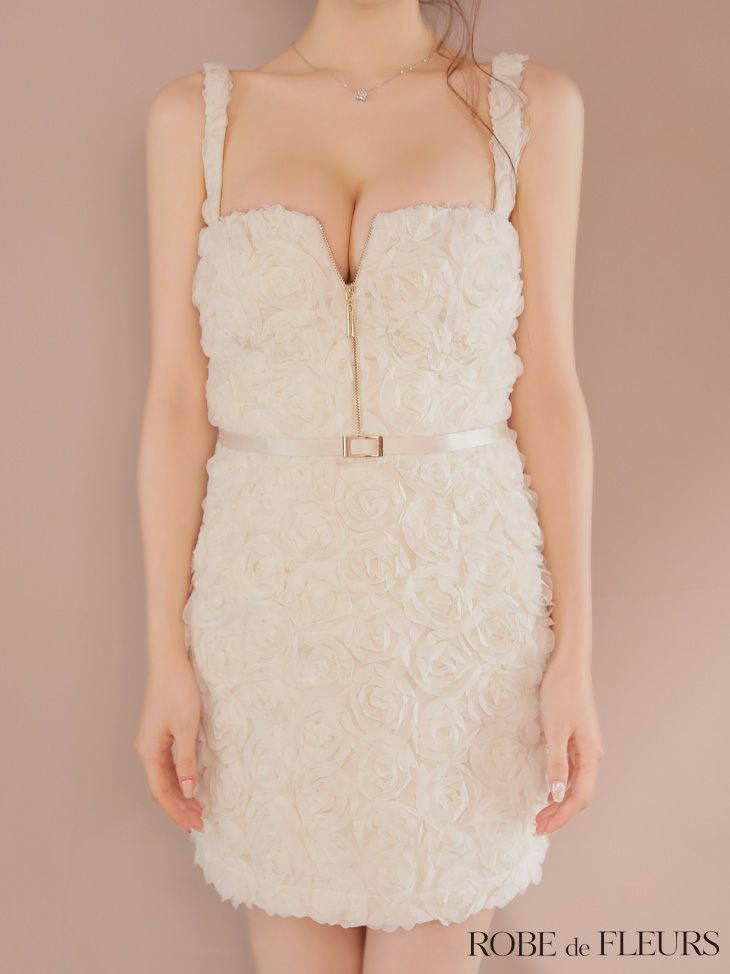 ROBE de FLEURS ローブドフルール ガーリーローズレースサテンミニキャバドレス fm4203