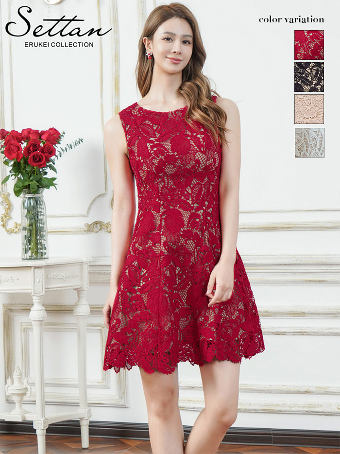 ERUKEI エルケイ ケミカルレース・総レース・Aライン・フレア・ミニドレス・ワンピース ek-s25088