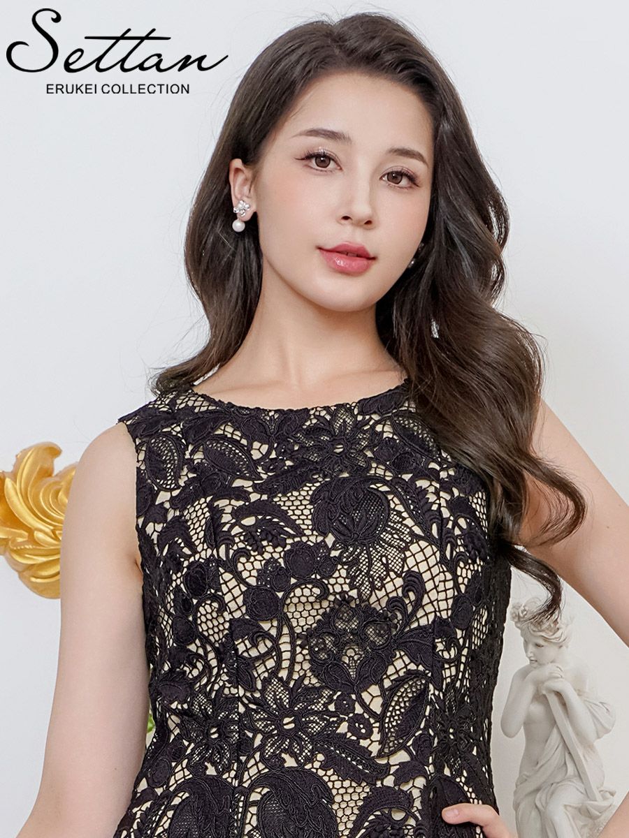 ERUKEI エルケイ ケミカルレース・総レース・Aライン・フレア・ミニドレス・ワンピース ek-s25088