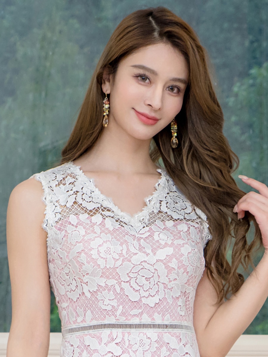  ERUKEI エルケイ レース・Vネック・ノースリーブ・切替・Aライン・ミニドレス・ワンピース ek-c24130