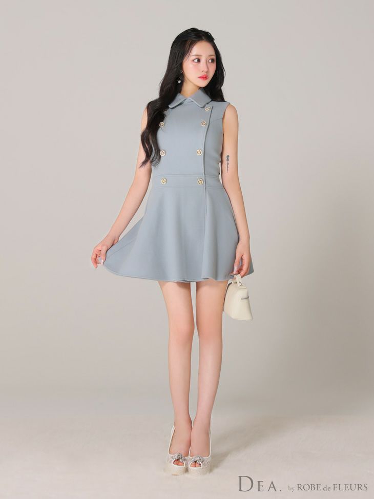 DEA. ディア バイ ローブドフルール 襟付きノースリーブダブルボタンフレアミニキャバドレス de3365DEA. ディア バイ ローブドフルール 襟付きノースリーブダブルボタンフレアミニキャバドレス de3365