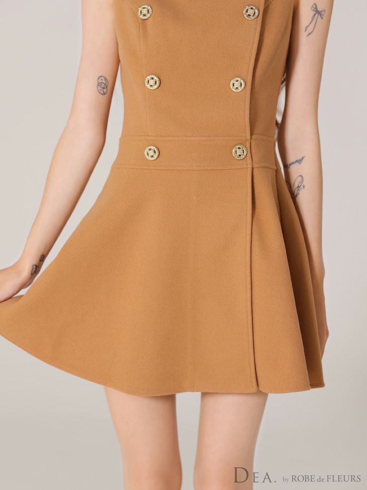 DEA. ディア バイ ローブドフルール 襟付きノースリーブダブルボタンフレアミニキャバドレス de3365