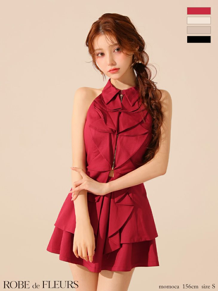 ROBE de FLEURS ローブドフルール フロントラッフルホルターミニキャバドレス fm3468