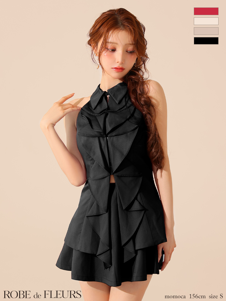 ROBE de FLEURS ローブドフルール フロントラッフルホルターミニキャバドレス fm3468