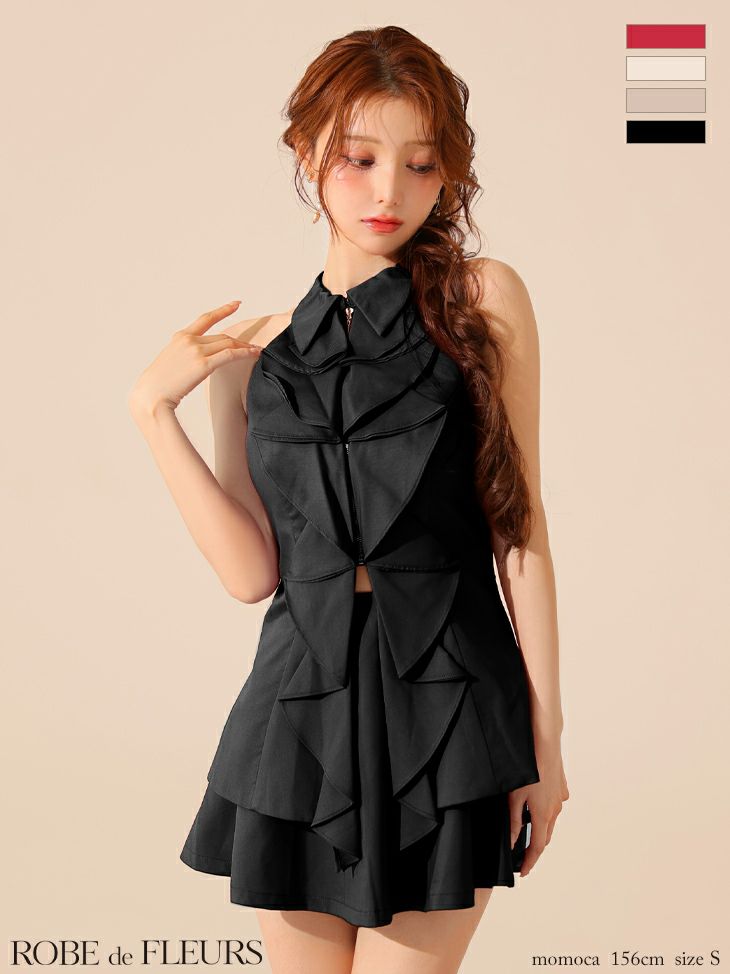 ROBE de FLEURS ローブドフルール フロントラッフルホルターミニキャバドレス fm3468