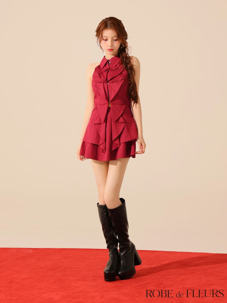 ROBE de FLEURS ローブドフルール フロントラッフルホルターミニキャバドレス fm3468