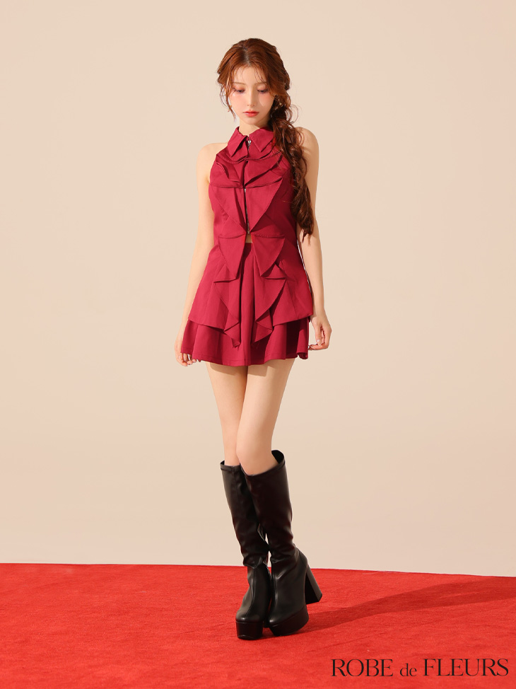 ROBE de FLEURS ローブドフルール フロントラッフルホルターミニキャバドレス fm3468