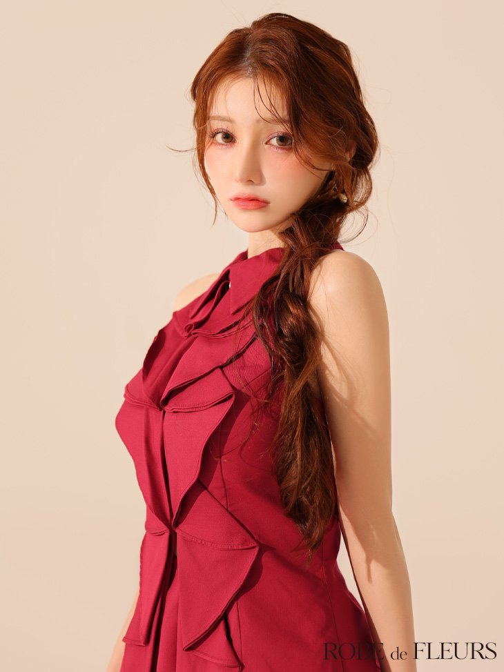 ROBE de FLEURS ローブドフルール フロントラッフルホルターミニキャバドレス fm3468