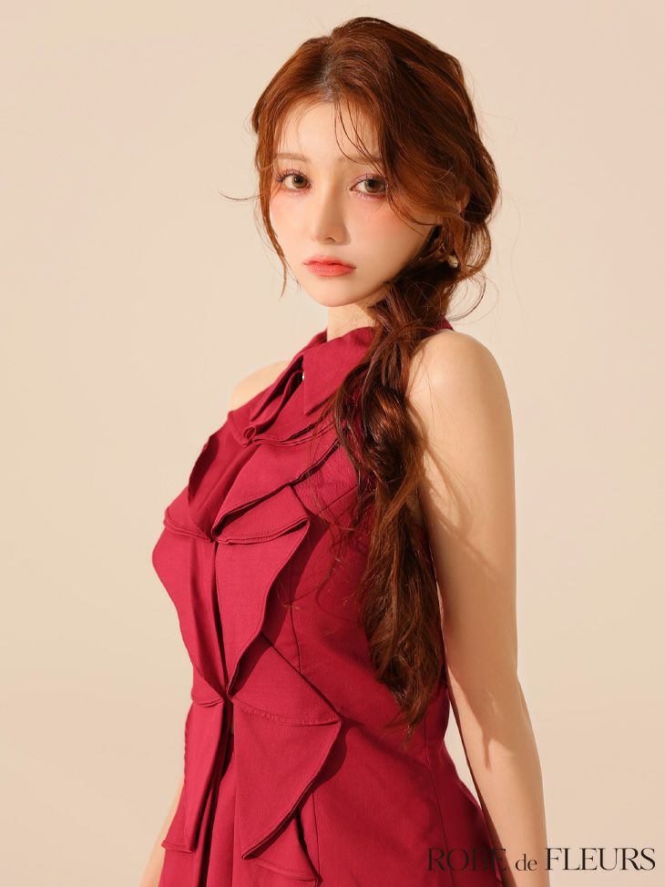 ROBE de FLEURS ローブドフルール フロントラッフルホルターミニキャバドレス fm3468