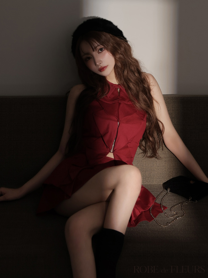 ROBE de FLEURS ローブドフルール フロントラッフルホルターミニキャバドレス fm3468