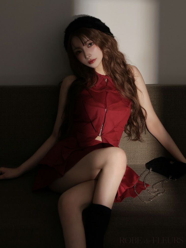 ROBE de FLEURS ローブドフルール フロントラッフルホルターミニキャバドレス fm3468