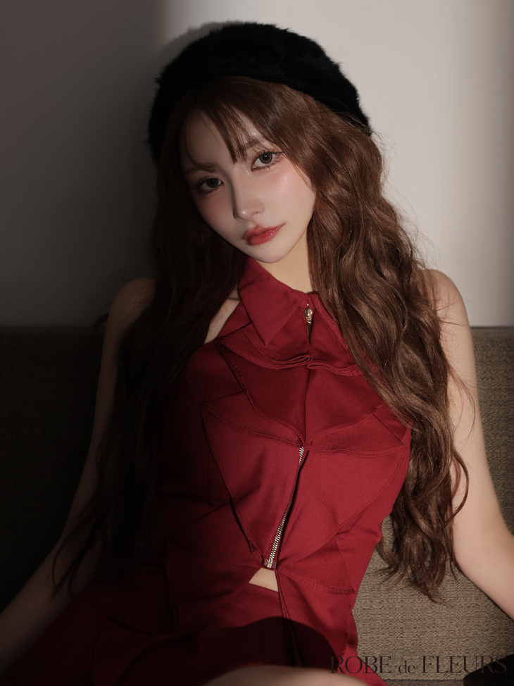 ROBE de FLEURS ローブドフルール フロントラッフルホルターミニキャバドレス fm3468