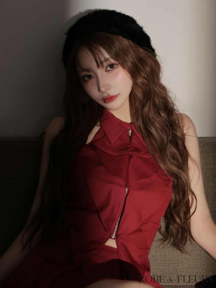 ROBE de FLEURS ローブドフルール フロントラッフルホルターミニキャバドレス fm3468