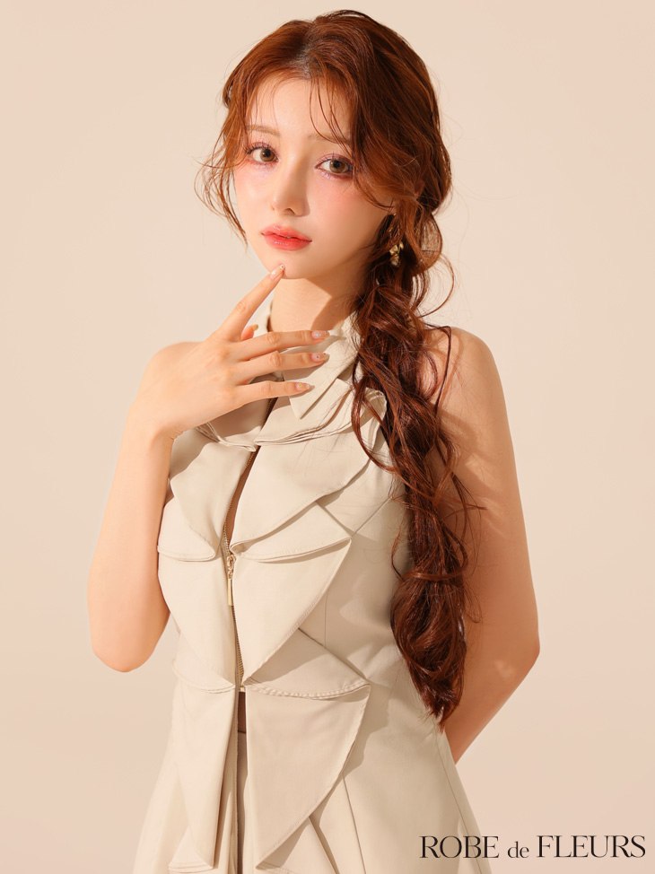 ROBE de FLEURS ローブドフルール フロントラッフルホルターミニキャバドレス fm3468