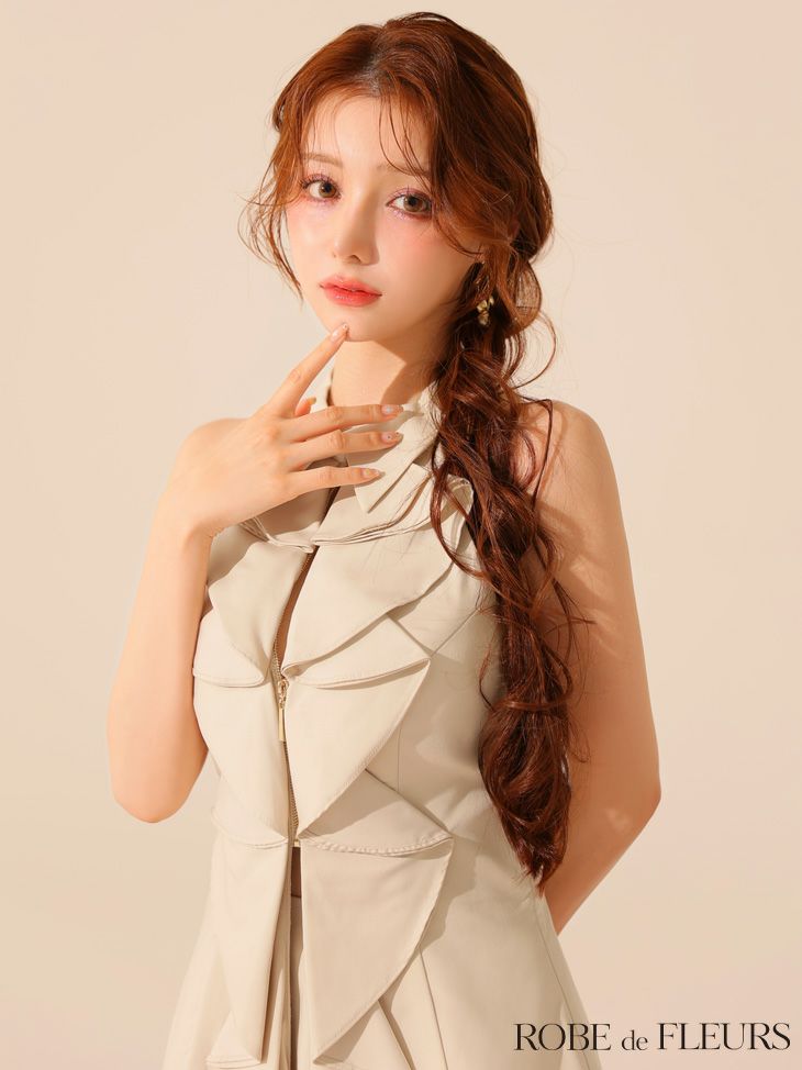 ROBE de FLEURS ローブドフルール フロントラッフルホルターミニキャバドレス fm3468