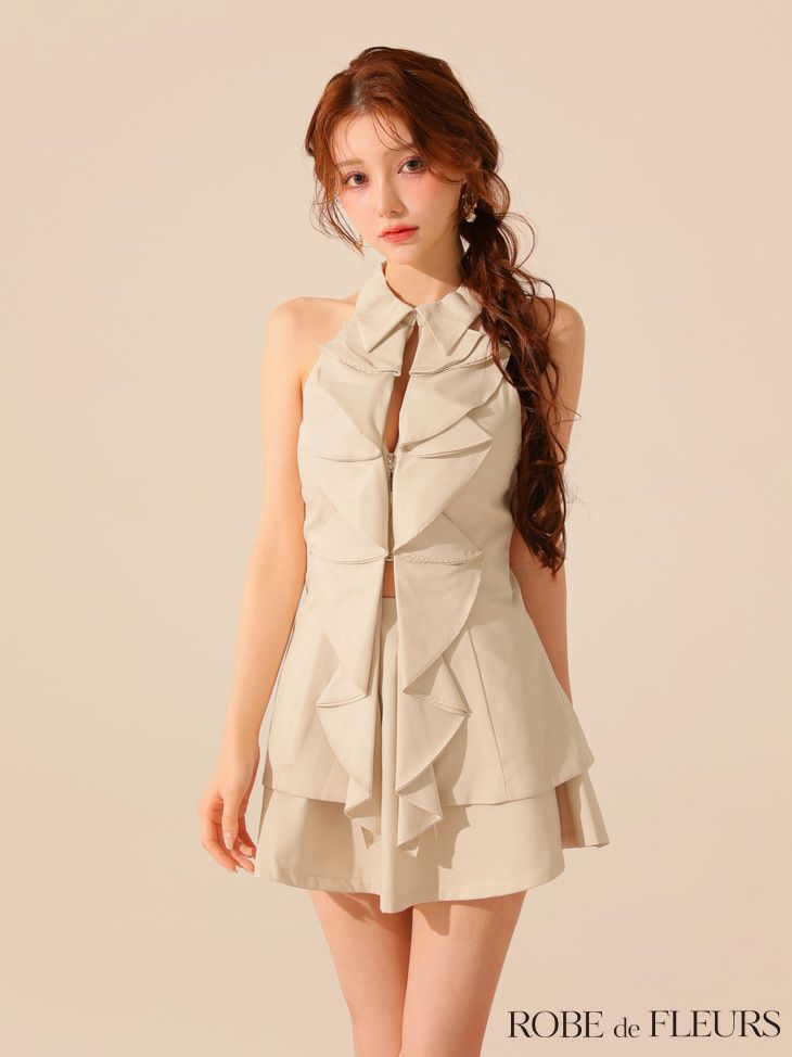 ROBE de FLEURS ローブドフルール フロントラッフルホルターミニキャバドレス fm3468