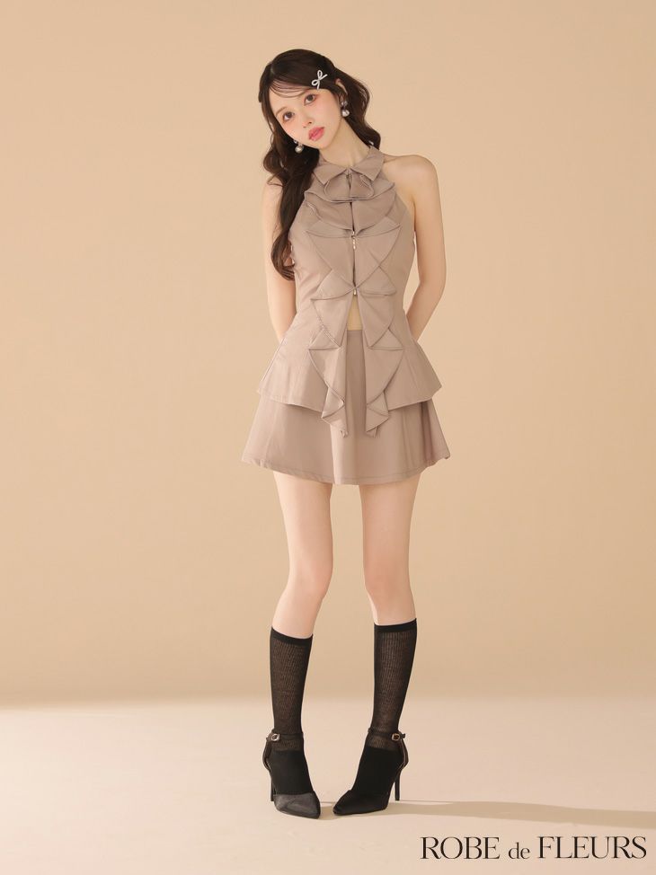 ROBE de FLEURS ローブドフルール フロントラッフルホルターミニキャバドレス fm3468