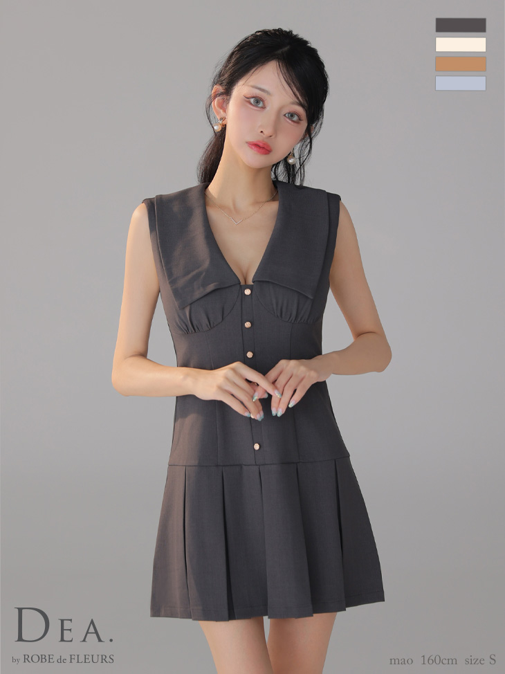 DEA. ディア バイ ローブドフルール ビッグカラーノースリーブプリーツフレアミニキャバドレス de3395-c