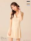 DEA. ディア バイ ローブドフルール ビッグカラーノースリーブプリーツフレアミニキャバドレス de3395-c