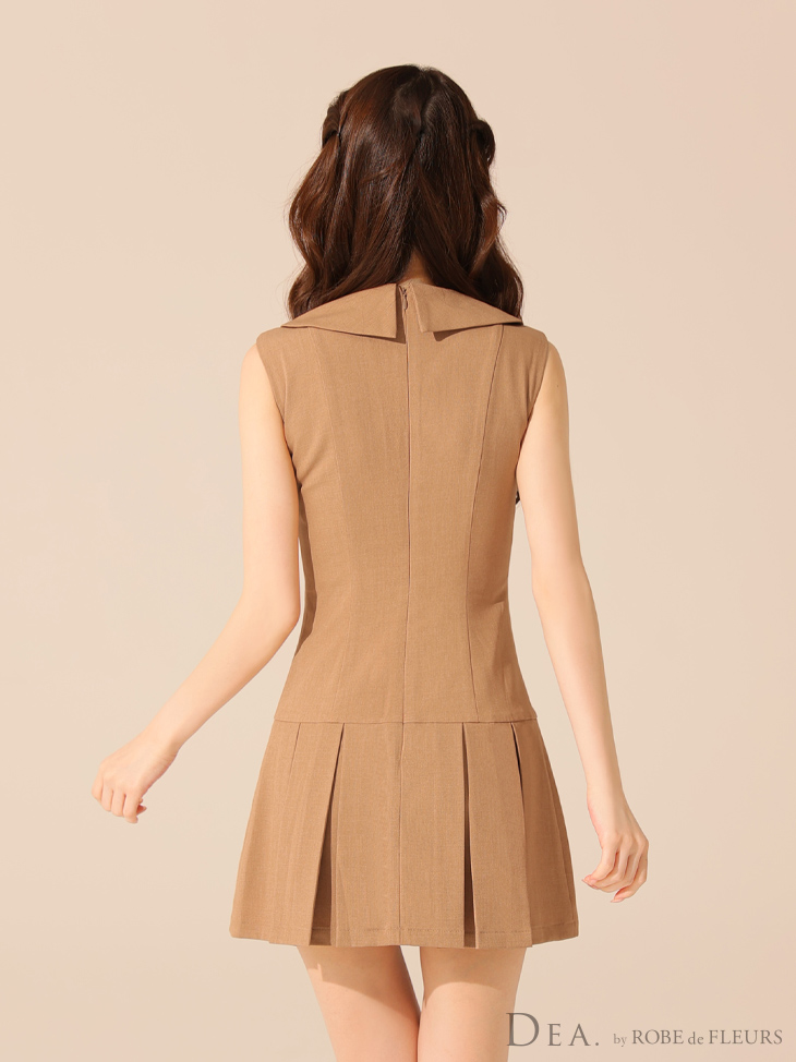 DEA. ディア バイ ローブドフルール ビッグカラーノースリーブプリーツフレアミニキャバドレス de3395-c