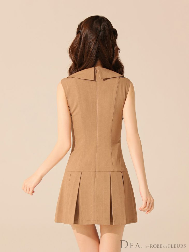 DEA. ディア バイ ローブドフルール ビッグカラーノースリーブプリーツフレアミニキャバドレス de3395-c