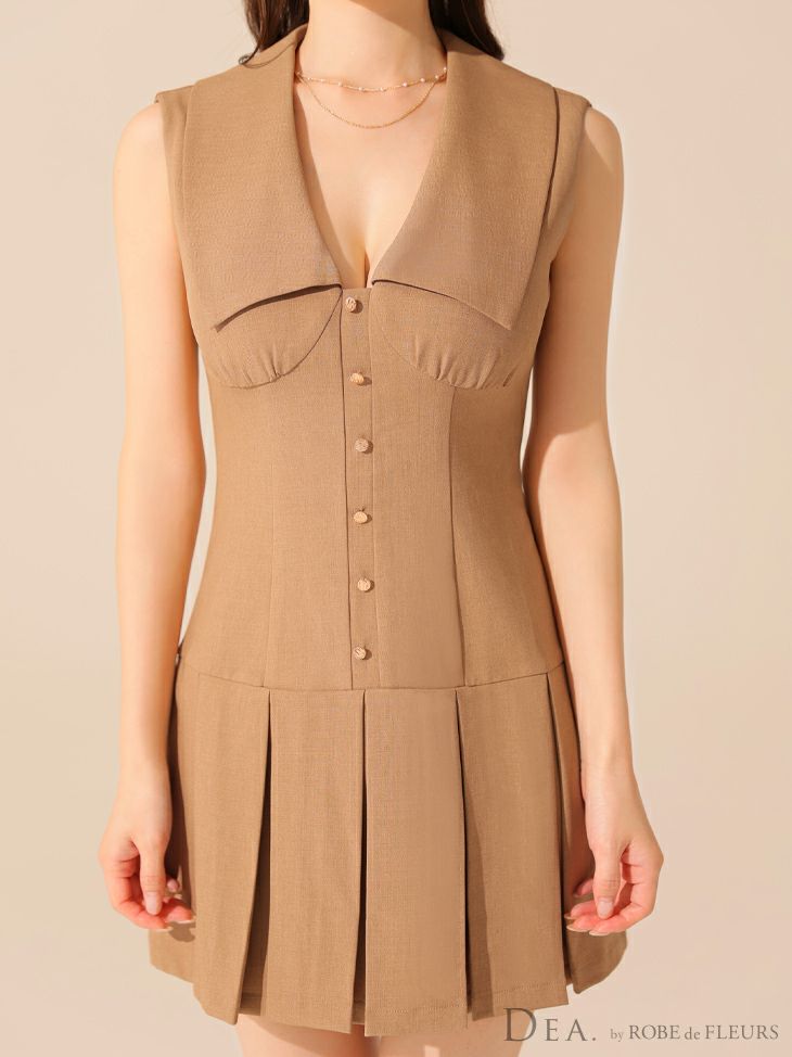 DEA. ディア バイ ローブドフルール ビッグカラーノースリーブプリーツフレアミニキャバドレス de3395-c