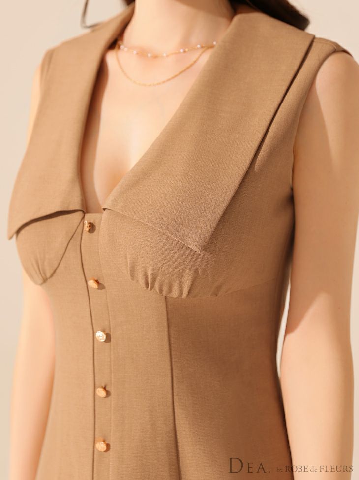 DEA. ディア バイ ローブドフルール ビッグカラーノースリーブプリーツフレアミニキャバドレス de3395-c