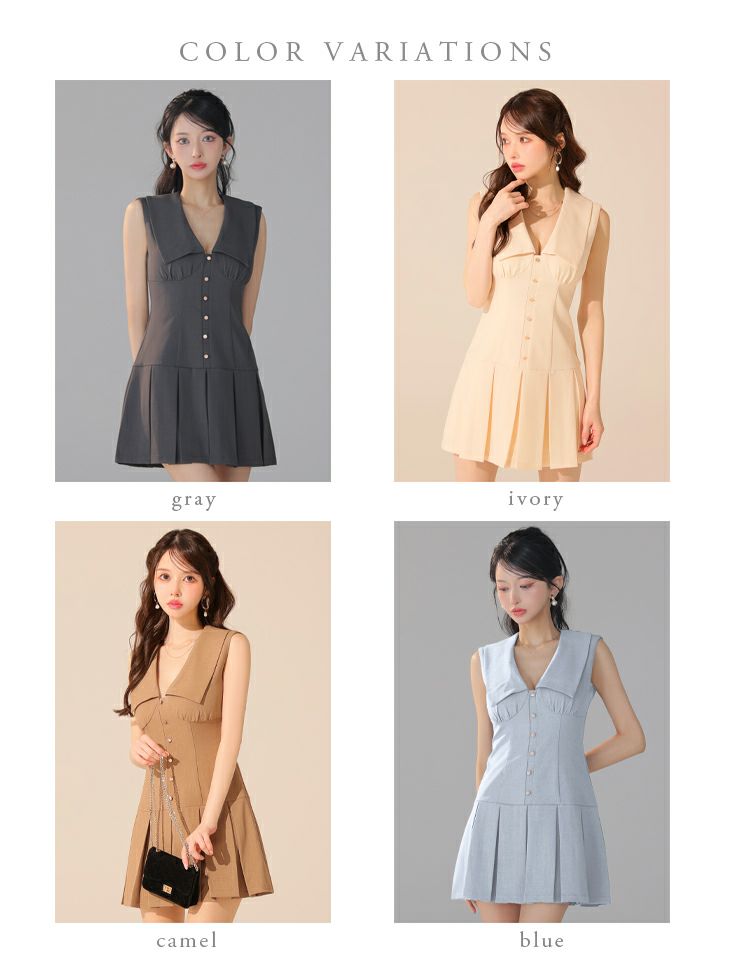 DEA. ディア バイ ローブドフルール ビッグカラーノースリーブプリーツフレアミニキャバドレス de3395