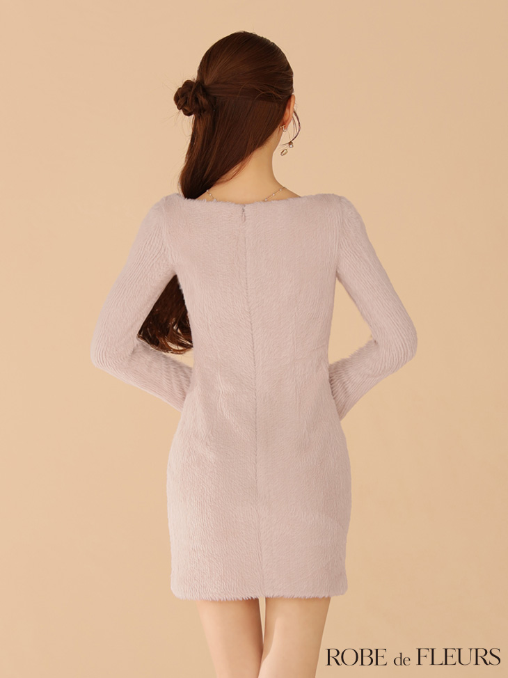 ROBE de FLEURS ローブドフルール フェザーニットパール付きタイトミニキャバドレス fm3475-c