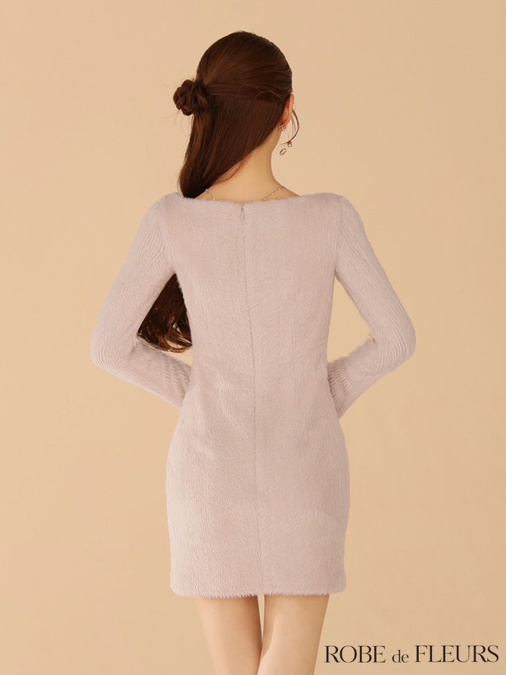 ROBE de FLEURS ローブドフルール フェザーニットパール付きタイトミニキャバドレス fm3475-c