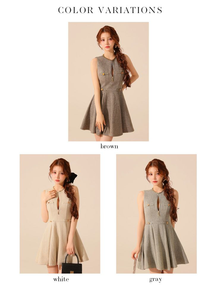 ROBE de FLEURS ローブドフルール 【XS～Lサイズあり】ゴールドボタンラメツイードフレアミニキャバドレス fm4128-c