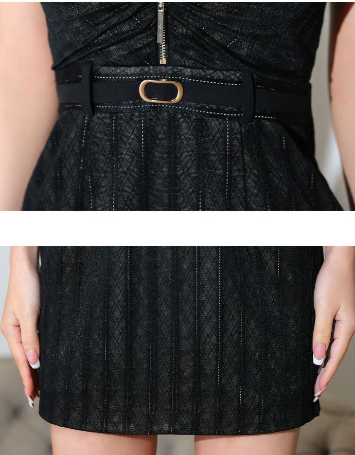 Glossy ローブドフルールグロッシー 【XSサイズあり】バストジッパーベルトデザインホルターネックミニキャバドレス gl3719