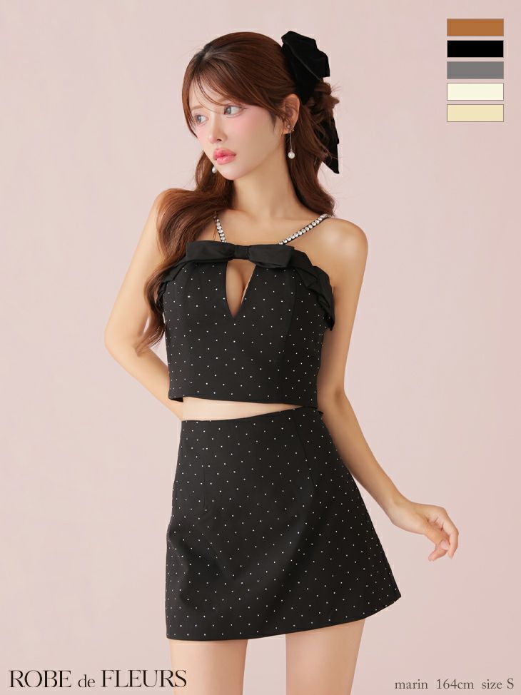 ROBE de FLEURS ローブドフルール 【XSサイズあり】バストリボンキュートセットアップタイトミニキャバドレス fm3453