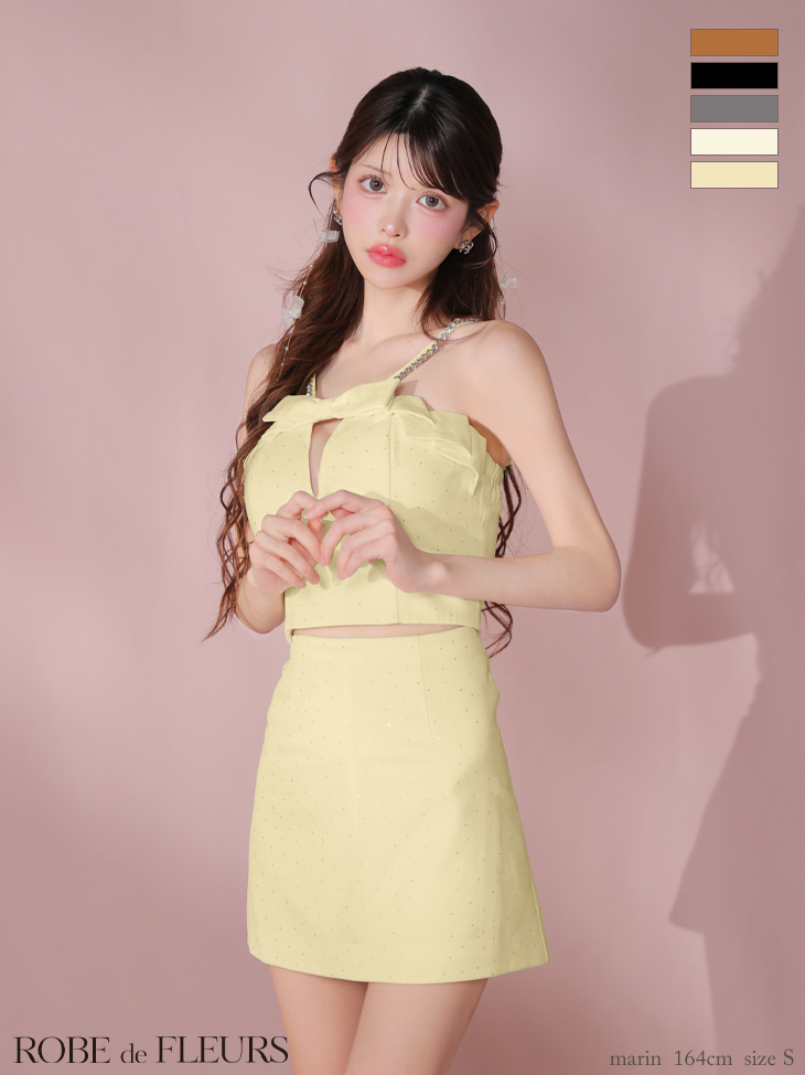 ROBE de FLEURS ローブドフルール 【XSサイズあり】バストリボンキュートセットアップタイトミニキャバドレス fm3453