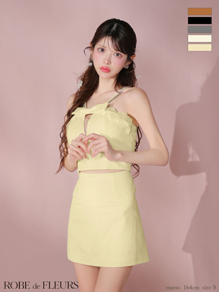 ROBE de FLEURS ローブドフルール 【XSサイズあり】バストリボンキュートセットアップタイトミニキャバドレス fm3453