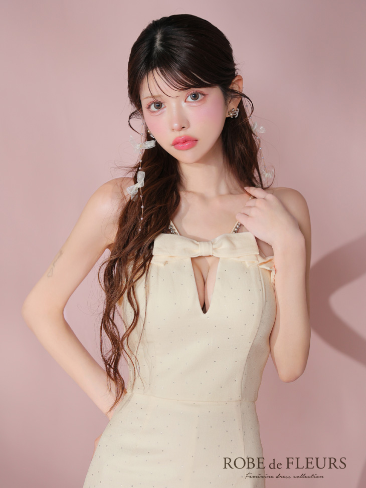 ROBE de FLEURS ローブドフルール 【XSサイズあり】バストリボンキュートセットアップタイトミニキャバドレス fm3453