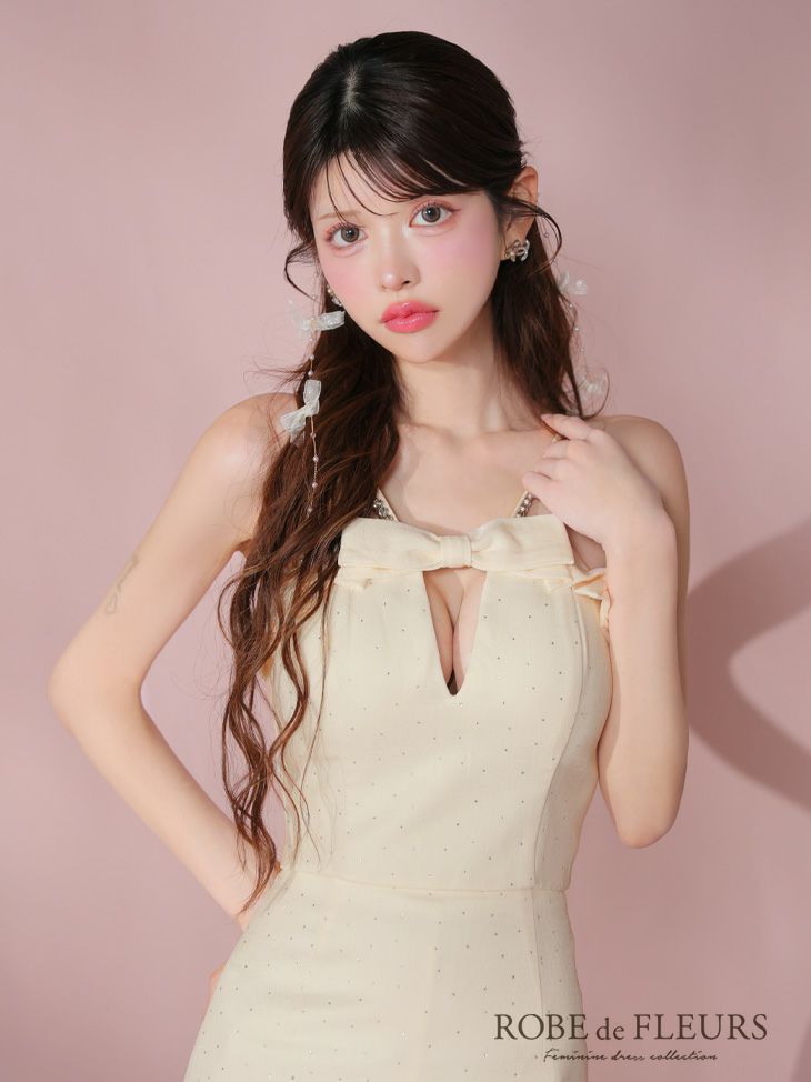 ROBE de FLEURS ローブドフルール 【XSサイズあり】バストリボンキュートセットアップタイトミニキャバドレス fm3453