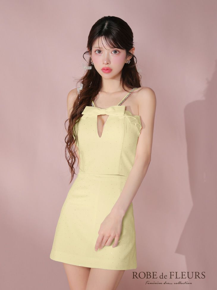 ROBE de FLEURS ローブドフルール 【XSサイズあり】バストリボンキュートセットアップタイトミニキャバドレス fm3453